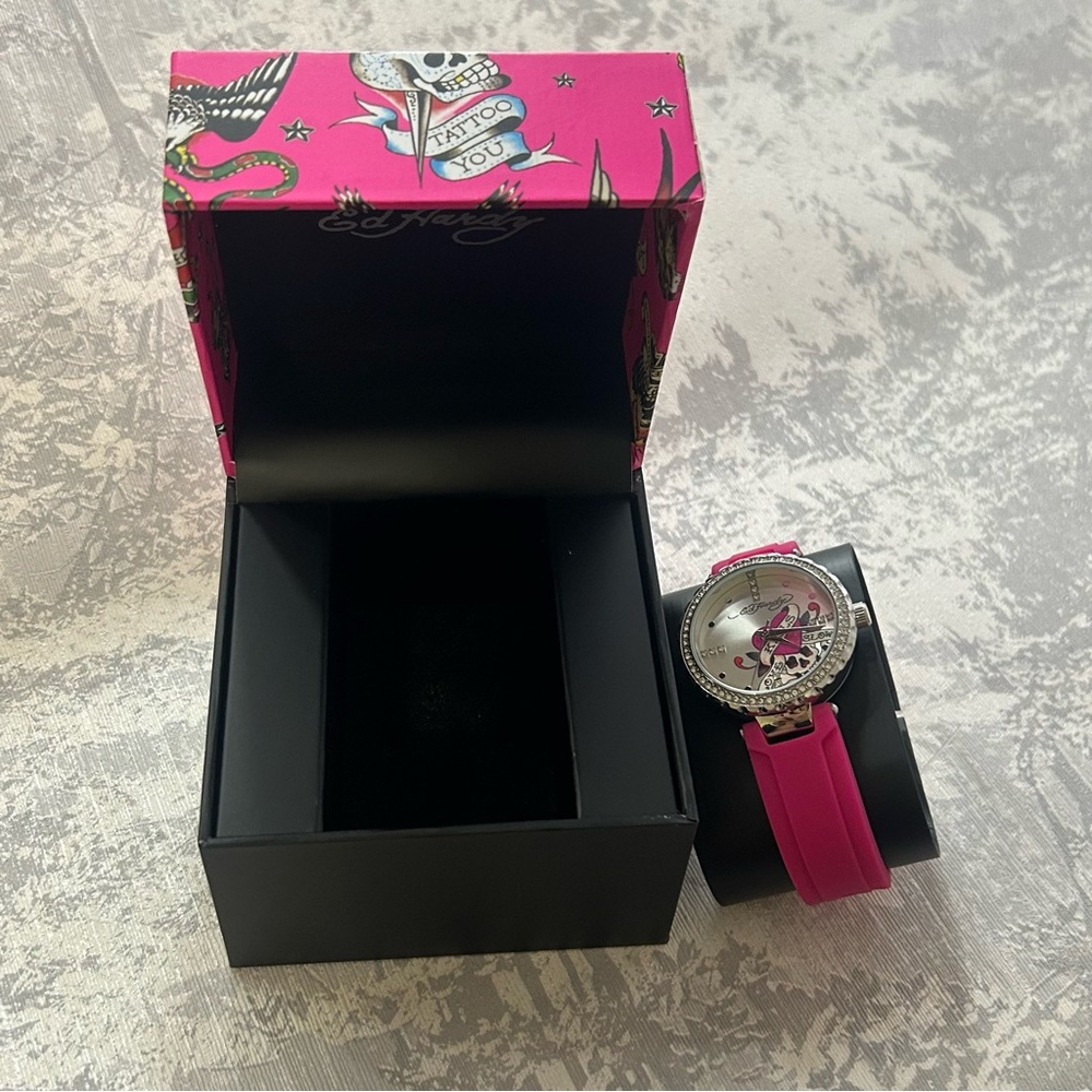 Ed Hardy Pink Watch with Bold Design